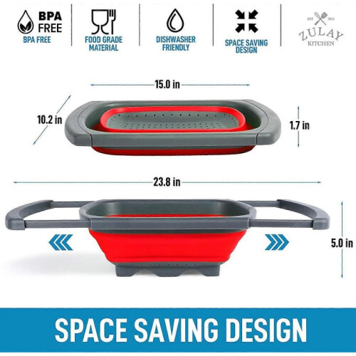 Collapsible Colander - Over The Sink Colander Strainer with Extendable Handles - Foldable Strainer 2