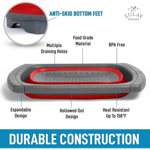 Collapsible Colander - Over The Sink Colander Strainer with Extendable Handles - Foldable Strainer 1
