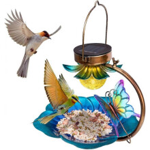 Birdream Solar Bird Feeder for Outside Hanging Wild Birdfeeders Seed Tray Outdoor