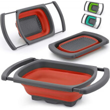 Collapsible Colander - Over The Sink Colander Strainer with Extendable Handles - Foldable Strainer