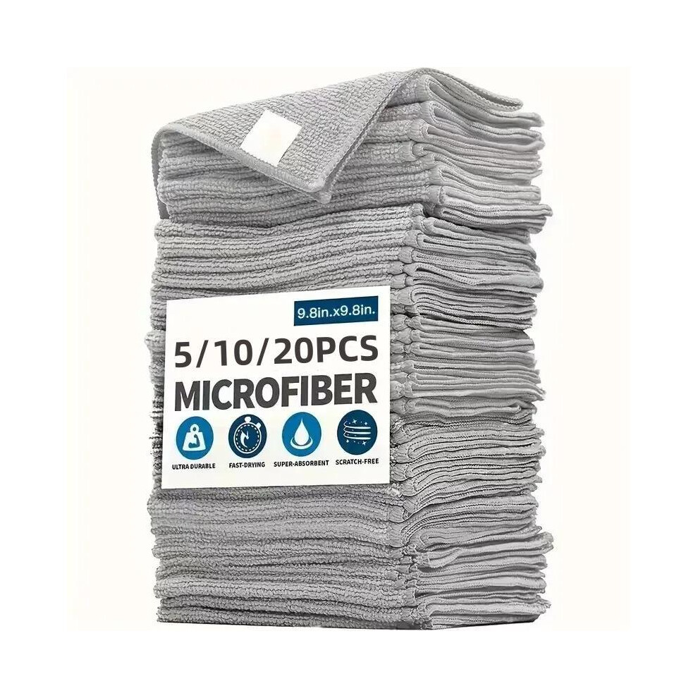 (Gray, 5 Counts) Microfiber Cleaning Cloth, 5/10/20pcs Multipurpose Absorbent Kitchen Cleaning Cloth, Household Dishwashing Cloth, Microfiber Cleaning-image-OPC-PKTQNJK-NEW