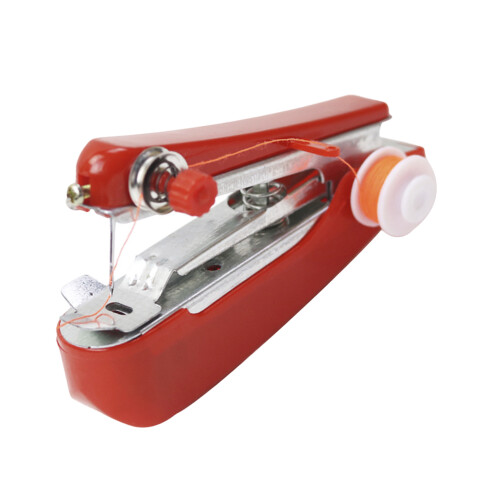 Red Mini Cordless Sewing Machine Portable Handheld for Needlework