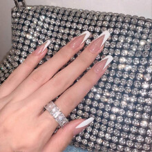 White Long False Nails Ballerina Acrylic Press on Nails French Full Cover Stick on Nails for Women and Girls