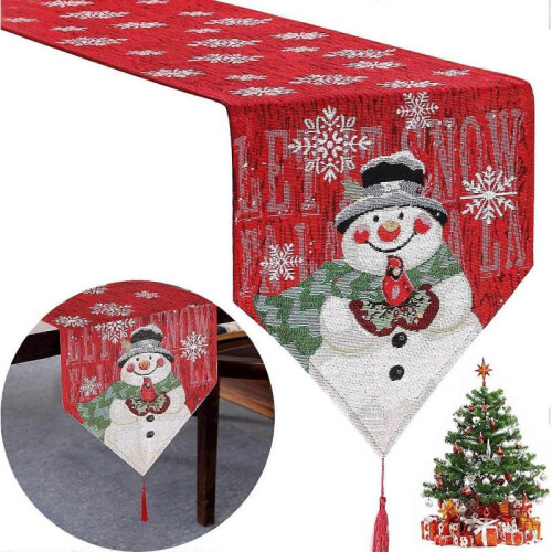 Christmas Table Runner, Christmas Table Runner Snowman Flower Rectangle Tablecloth Table Placemat