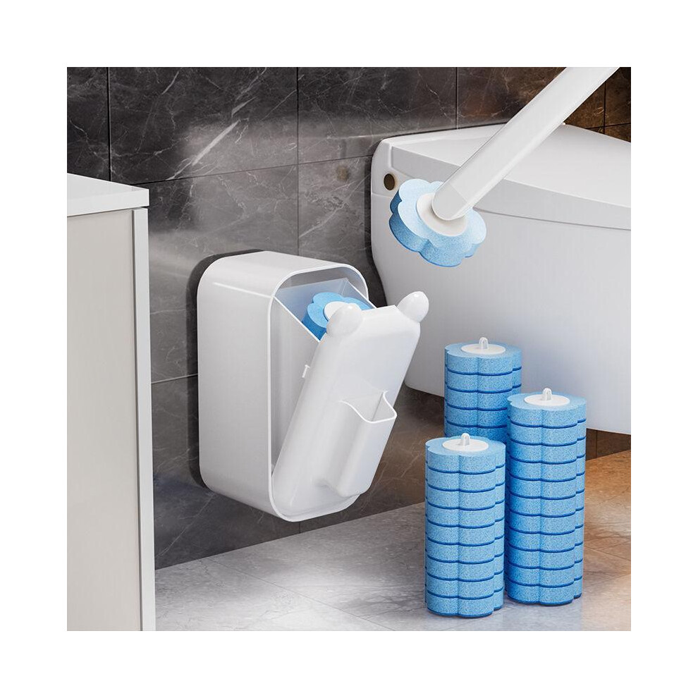 (White) Toilet Cleaning Brush Set with Holder, 1 Set Toilet Bowl Brush & Disposable Refill Heads Kit, 12pcs Random Flavor Brush Heads, Summer-image-OPC-PKTQPHZ-NEW