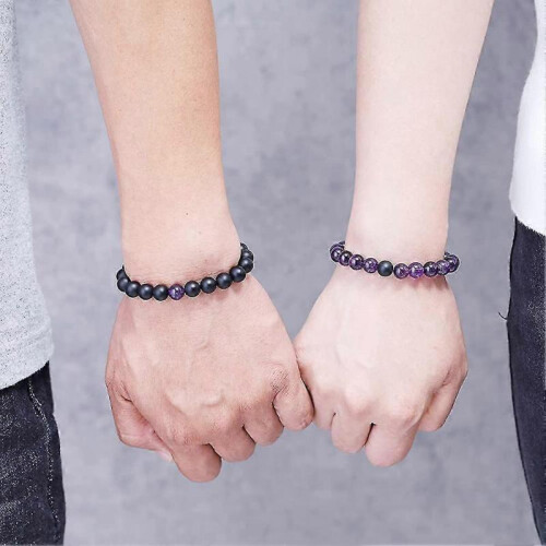 Long Distance Onyx Gemstone Matching Couples Bracelets 2
