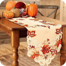 15 x 67 Inch Embroidered Maple Leaves Table Runner, Handmade Table Cover for Fall and Thanksgiving Party Decoration