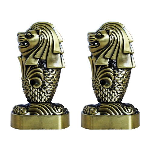 statue merlion en bronze, ornement , 2 pièces 2