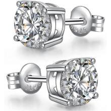 18k White Gold Plated Brilliant Diamond Earrings Silver 925 Round\\/square Aaaaa Gift