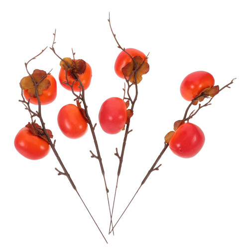Decorative Fruit Simulated Persimmon Branches Foam Orange 4pcs