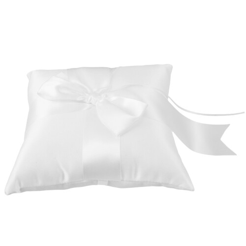 White Wedding Ring Pillow with Bowknot Holder for Ceremony