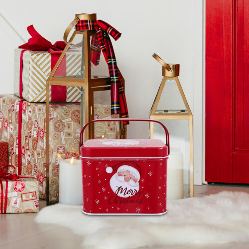 christmas metal tin box rectangular santa design for cookie storage 2