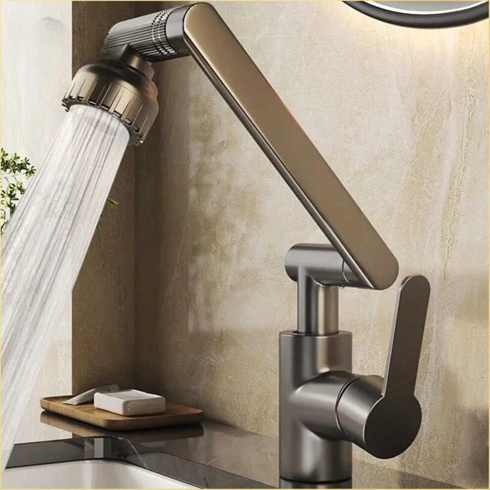 Mechanical Arm Universal Faucet Splashproof Kitchen Bathroom Countertop Basin Hot And Cold Tap Accessory Grey 9393856080427
