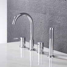 Bath Shower Mixer Tap 360-Degree Swivel Spout, Chrome Model A, 4-Hole Bath Tap Set With Shower Mixer