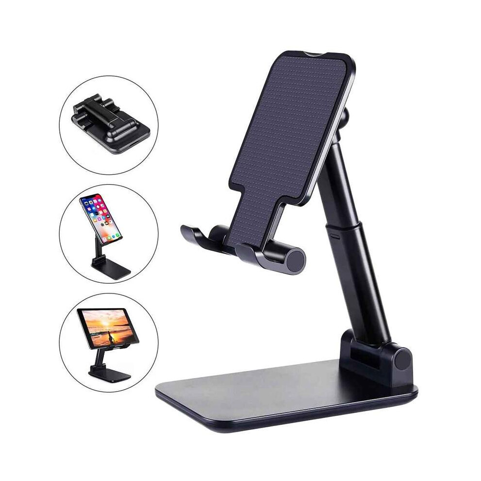 (Black) Desk Mobile Phone Holder Stand For Iphone Ipad Xiaomi Huawei Metal Desktop Tablet Holder Table Cell Foldable Extend Support Black 5031332484638