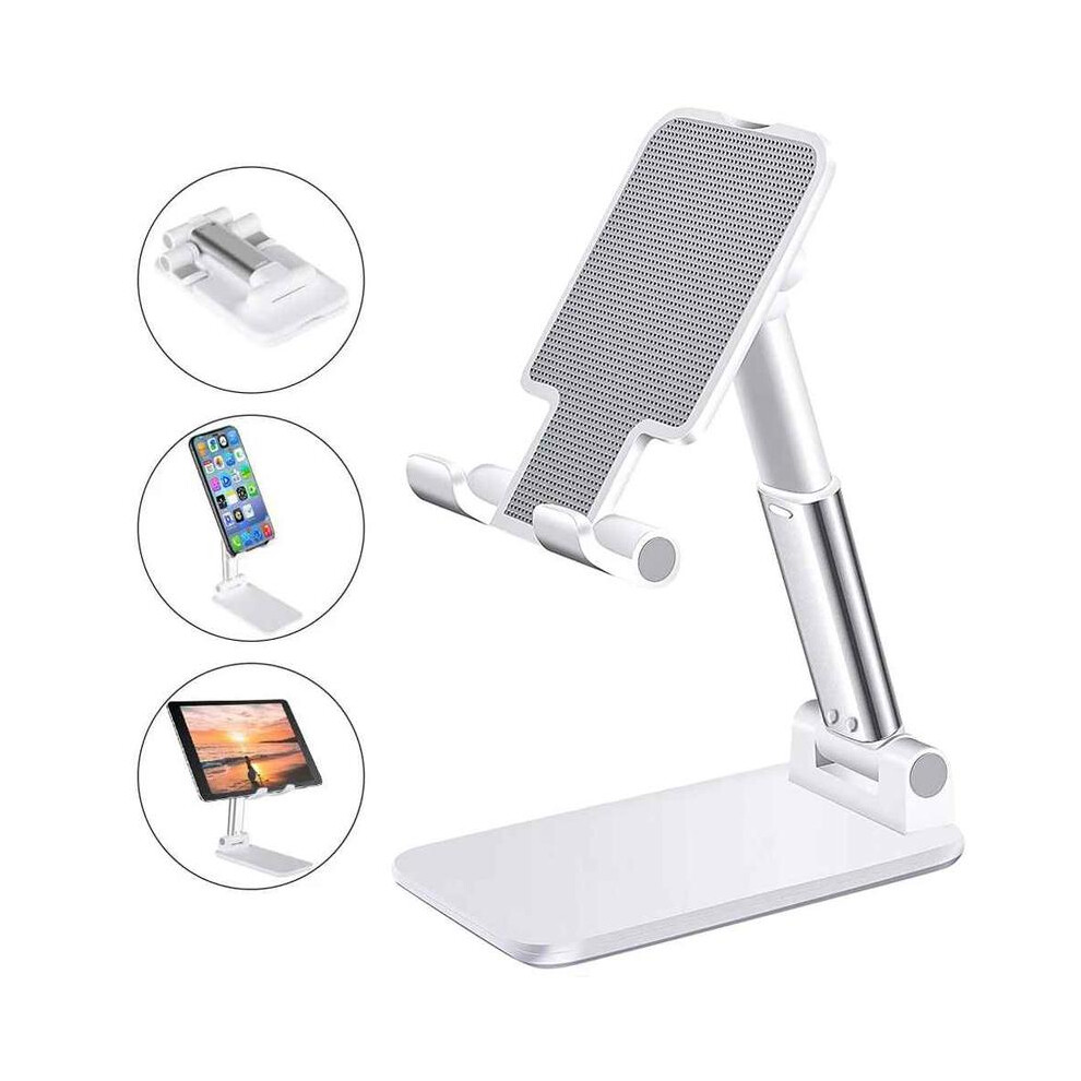 (White) Desk Mobile Phone Holder Stand For Iphone Ipad Xiaomi Huawei Metal Desktop Tablet Holder Table Cell Foldable Extend Support White 5031332484645