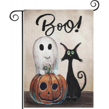 Halloween Garden Flag, Boo Garden Decorations Outdoor, Burlap Double Sided Vertical Halloween Porch Decor