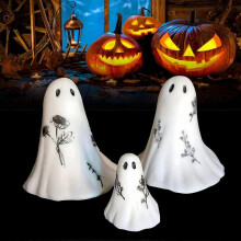 Cute Halloween Spooky Sculptures Set, White Spooky Statue Resin Ghost Sculptures Print Tabletop Decorations