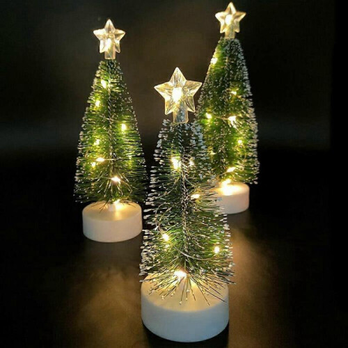 Mini Cedar Christmas Tree with LED Lights, 3 Pack Christmas Tree Decorative Night Light 2