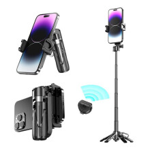 (Black, 1 count) Selfie Stick Tripod, Extendable Grip Phone Tripod with Detachable Remote, 3-in-1 Mini Phone Grip, Vlog Livestreaming Photography Tool,