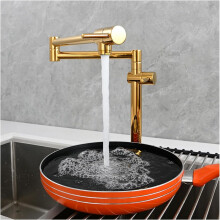 Pot Filler Faucet Deck Mount, Solid Brass, Kitchen Folding With Dual Extendable Arms, Gold Finish