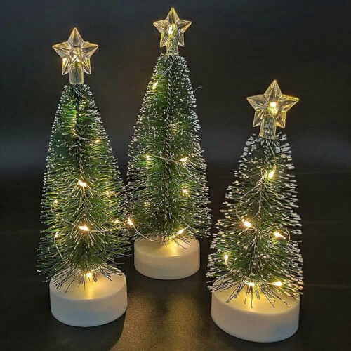 Mini Cedar Christmas Tree with LED Lights, 3 Pack Christmas Tree Decorative Night Light