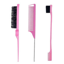 3 Piece Hair Styling Comb Set Provocative Bristle Rat Tail Comb Side and Back Brush, (Pink)