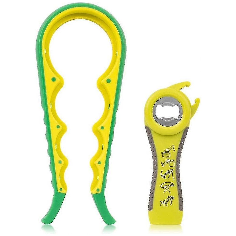 in 1 Can Opener for Seniors with Arthritis, 5 in 1 Can Opener for Weak Hands, Multifunctional Non-Slip Bottle Opener (Green and Yellow)