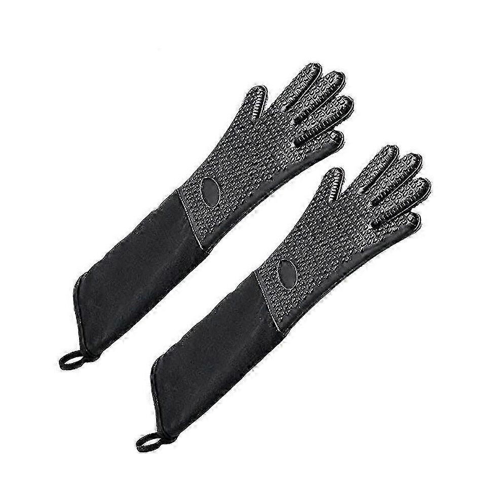 Extra long silicone oven mitt, heat resistant, with cotton interior, for cooking, BBQ, baking and grilling.