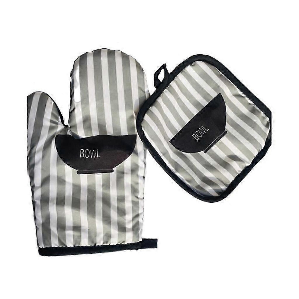(Bowl) Set of 2 oven mitts and pot holders, heat resistant, for kitchen
