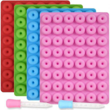 Newk Donut Candy Silicone Mold, 4 Packs 48-Cavities Gummy Round Mold with 2 Droppers, Nonstick Food Grade MoldGreen + Blue + Red + Pink