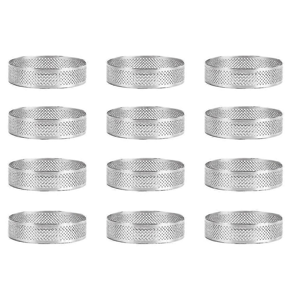 12 Pcs Stainless Steel Tart Rings, Perforated Mousse Rings, Cake Molds, Round Baking Tools