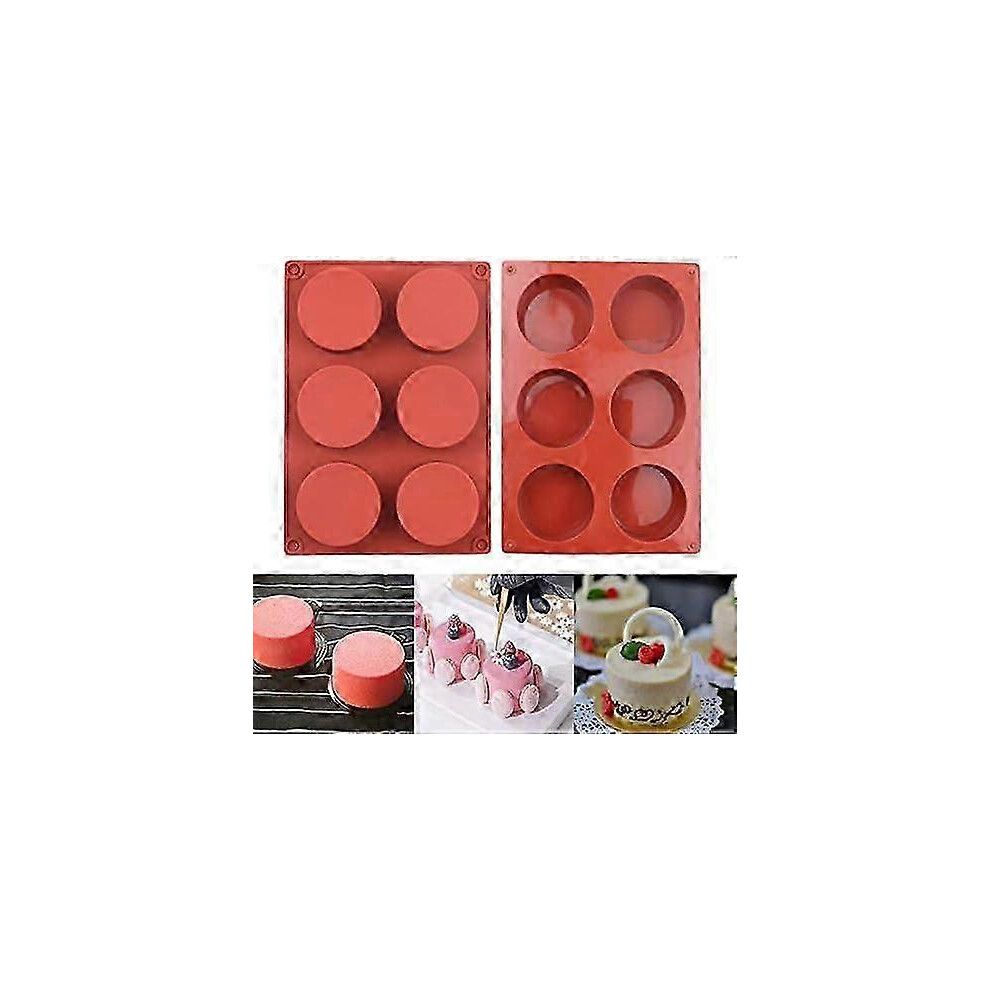Set of 2 Round Silicone Cookie Molds for Cookies, Brownies, Puddings and Jelly (6 Cavities)