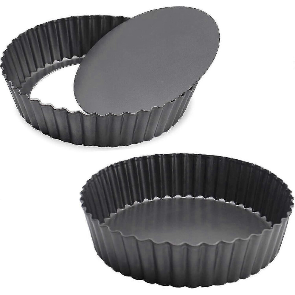 Pack Non-Stick Tart Pans, Quiche Pans, Carbon Steel Deep Tart Pans with Removable Bottom (28cm) - sfygv