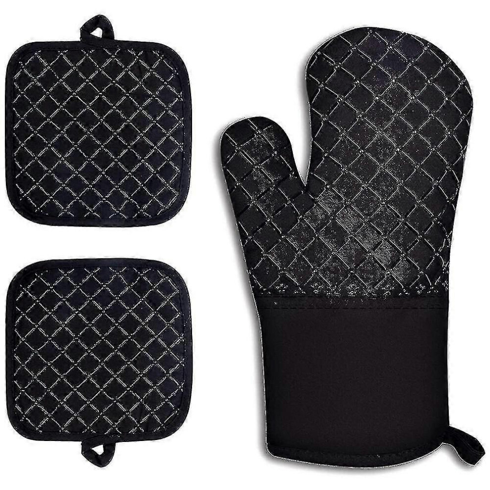 Set of 4 Pot Holders and Oven Mitts 300C, Long Silicone Oven Gloves - Hao
