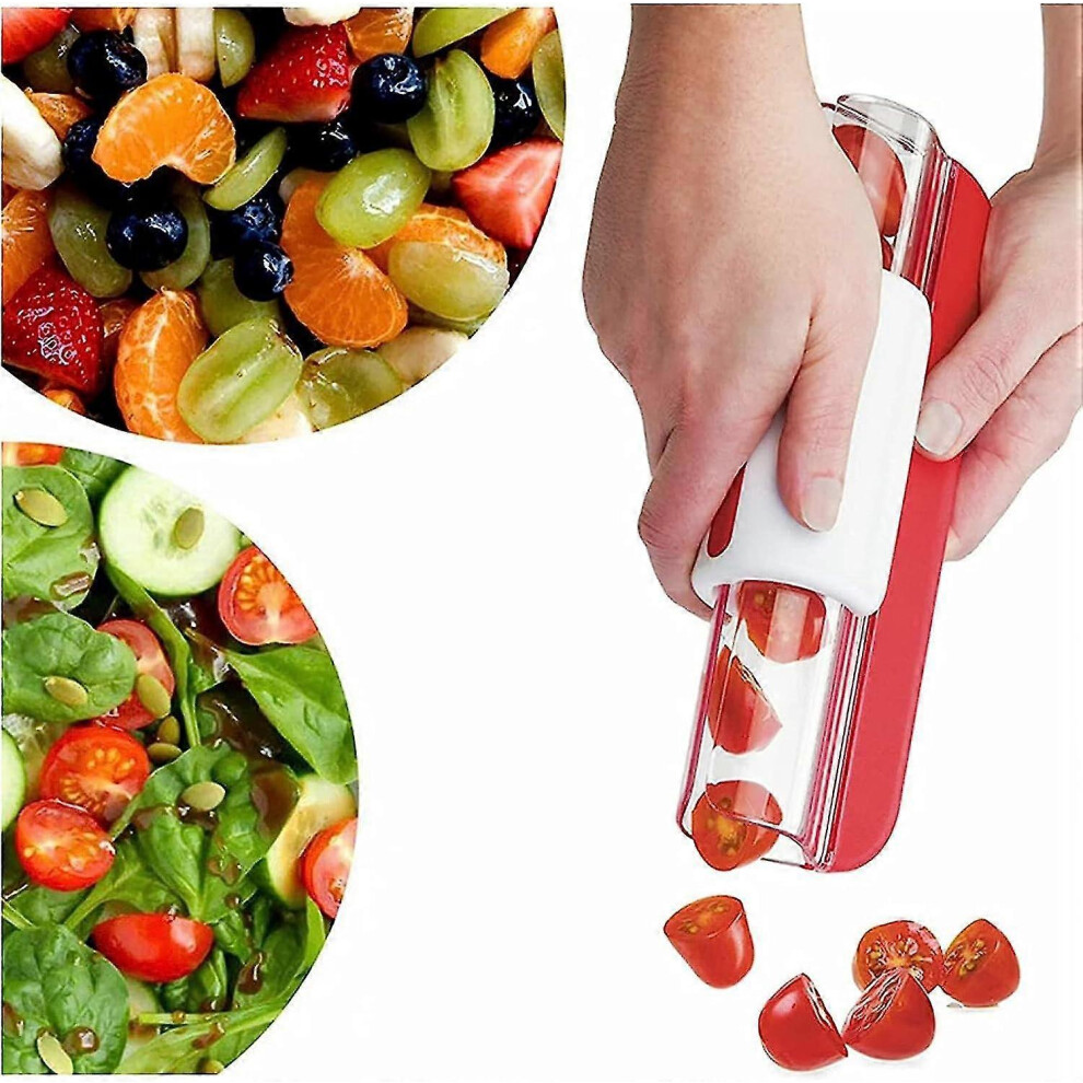 (Red) Grape Cutter, Tomato Slicer, Multi-Function Fruit Cutter, Kitchen Accessories, Fruit And Vegetable Cutter, Toddler Grape Cutter Red