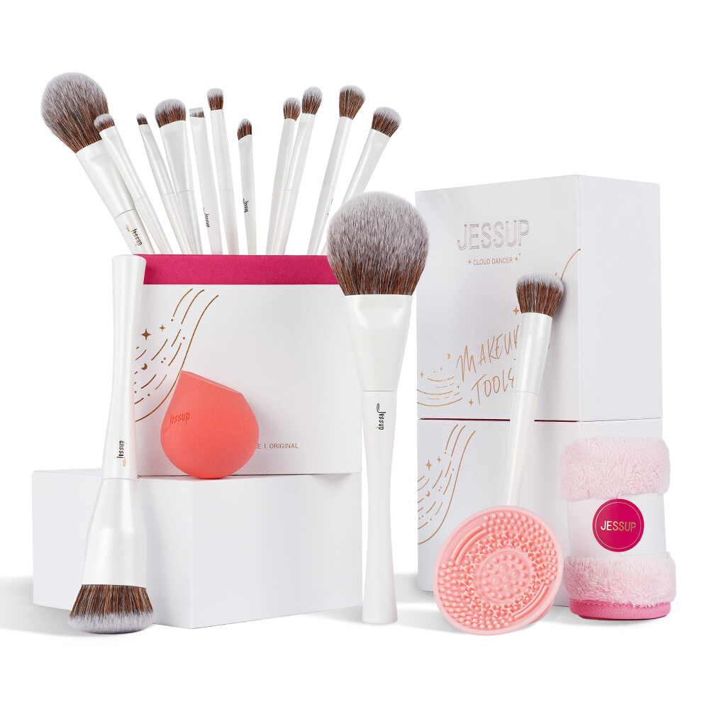 Jessup Makeup Brushes Set 14Pcs Make Up Brushes Include Foundation Concealer Blush Contour Powder Eye Shadow Brush Makeup Sponge Makeup Brush Cleane