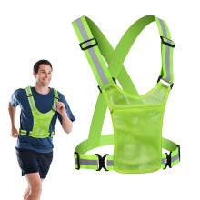 High Visibility -Length Vest - Reflective Stripes - Lightweight Phone Pocket - Green Adjustable Racing Vest