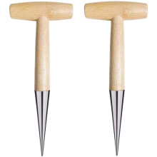 Dibber 11-Inch T-Shaped Chrome-Plated With Wooden Handle 2-Pack Seedling Planting Tool For Gardening