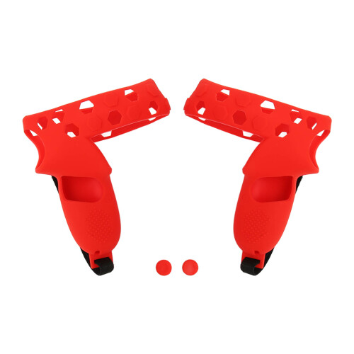 (Red) Silicone VR Controller Grip Cover with Wrist Strap for Quest 2 Red