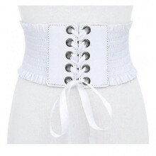 Womens Waistband Stretch Pu Leather Wrap Lace Up High Waist Style BeltWhite