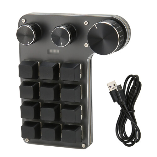 (Wireless Bluetooth with Battery) 12 Key 3 Knob Mechanical Keyboard Red Switch Waterproof USB