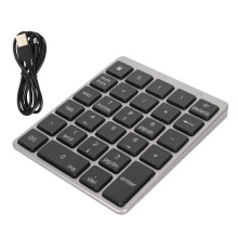 (Silvery White) Numeric Keyboard Mini USB Rechargeable 28 Keys Aluminum Dark Gray