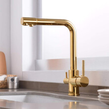 3 Way Kitchen Tap With Filter Brass Gold Vacuum Coated Finish Single Hole Installation Ceramic Valve Contemporary Style