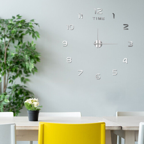 Nordic Acrylic Digital Wall Clock Luminous Mute 40cm Silver 1