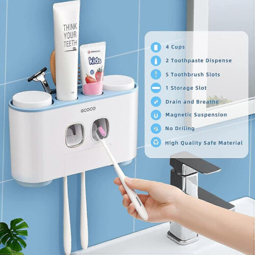 Toothbrush Holder for Bathroom Wall Mounted - Automatic Toothpaste Dispenser Squeezer Bathroom Organizer Accessories Sets 2
