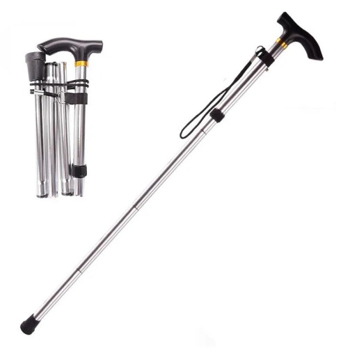 Walking Stick Lightweight Adjustable Folding Extendable Walking Cane Collapsible Durable Silver Mobility Aid