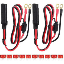 2Pcs SAE Connector to O-Ring Terminal Harness Wire, 2 Pin Spade Quick Disconnect Extension Cable, 0.6m SAE to Ring Terminal Harness Quick Connect