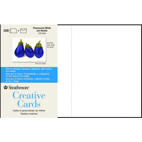 Strathmore Creative Cards Florescente Branco com Deckle Edge 5x6.875 polegadas 100 envelopes de embalagem inclu   dos - cart   es personalizados para
