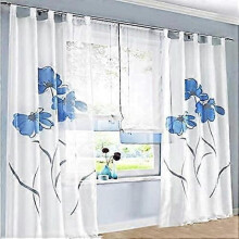 2 Pieces Hand Drawn Floral Print Living Room Curtains Width 150cm (Height 245cm, Blue)